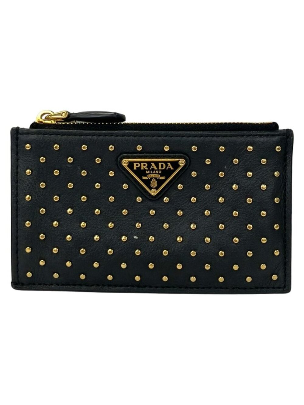 Prada Coin Purse Black Fragment Case Studs Leather